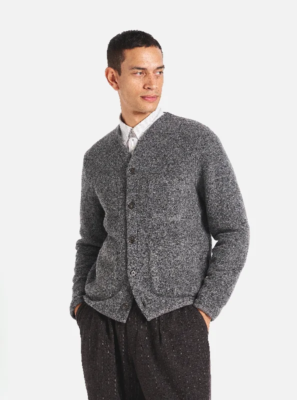 Universal Works Cardigan in Grey Marl Wool Fleece Trendy Men's Oversized