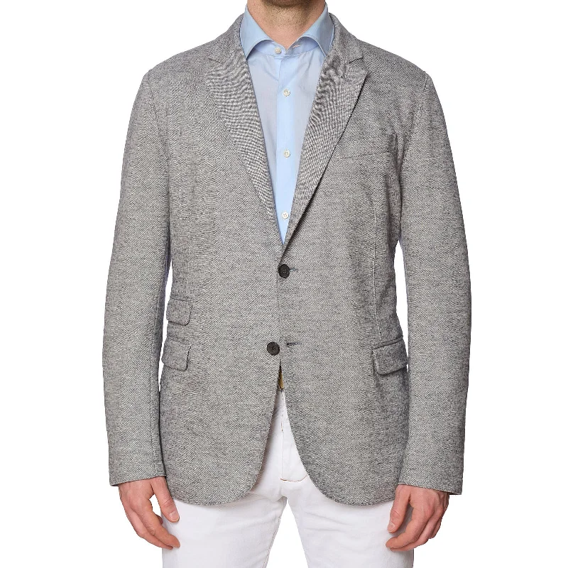 ELEVENTY Heather Gray Wool-Cotton Jacket with Elbow Patch EU 56 NEW US 46 Minimalist Men's Casual ELEVENTY Heather Gray Wool-Cotton Jacket with Elbow Patch EU 56 NEW US 46 Minimalist Men's Casual