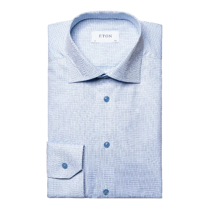 Light Blue Micro Check Signature Twill Contemporary Fit Shirt - ETON Classic Men's Pin Light Blue Micro Check Signature Twill Contemporary Fit Shirt - ETON Classic Men's Pin