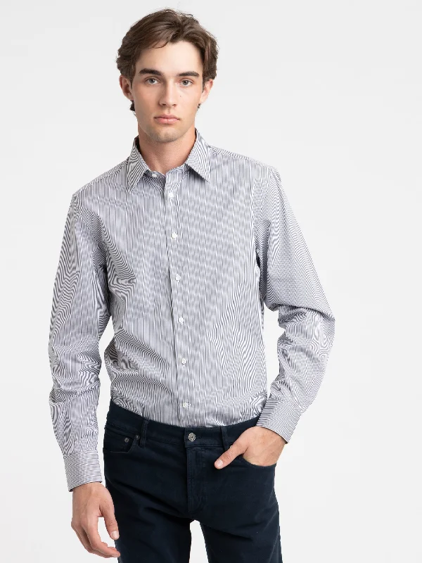 Grey/White Bengal-Stripe Poplin Shirt Preppy Men's College