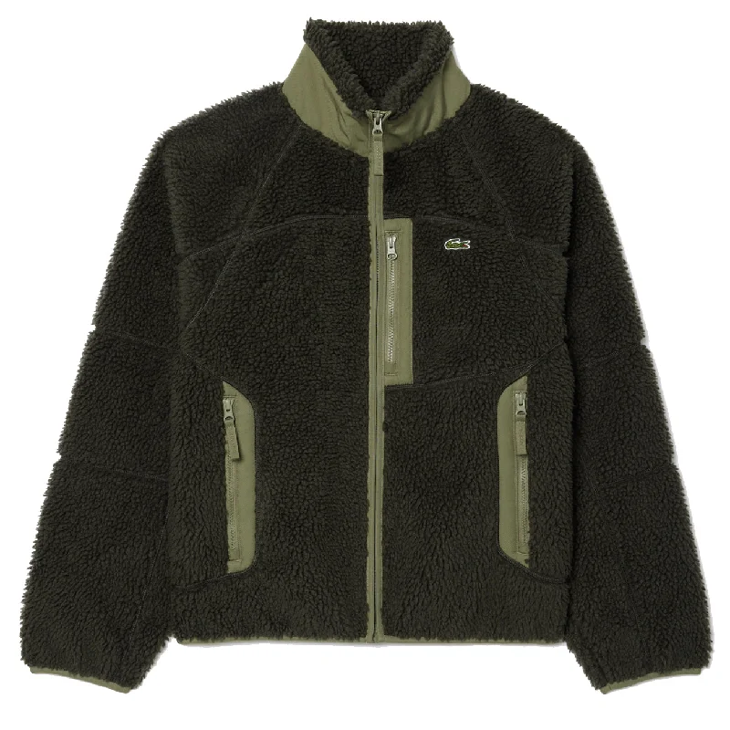 Lacoste Colourblock Fleece Zip-Up Jacket Khaki Green Bohemian Men's Free