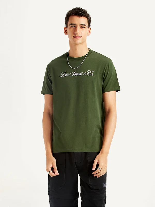Men's Typographic Print Slim Fit T-shirt Cozy Men's Winter