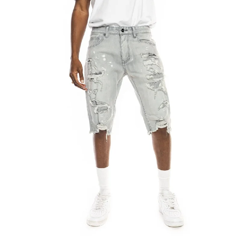 12" Slim Ripoff Semi Basic Jean Shorts - Light Grey Confident Men's High
