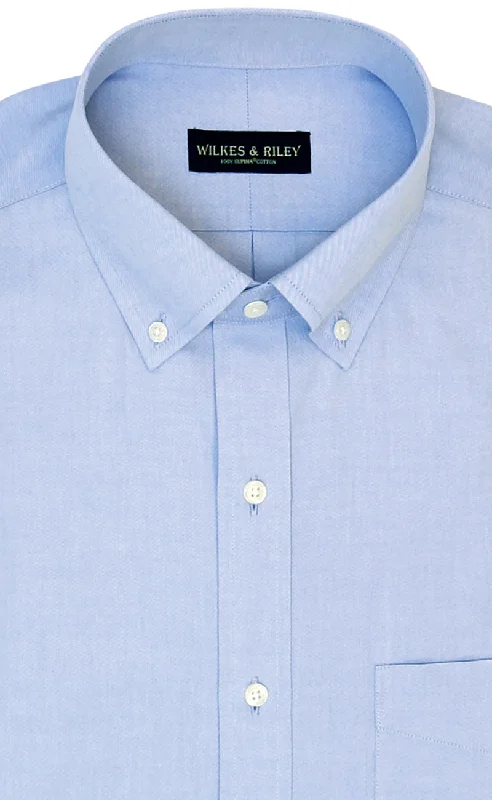 Slim Fit Blue Solid Button-Down Collar Supima® Cotton Non-Iron Pinpoint Oxford Dress Shirt Monochromatic Office Style Slim Fit Blue Solid Button-Down Collar Supima® Cotton Non-Iron Pinpoint Oxford Dress Shirt Monochromatic Office Style