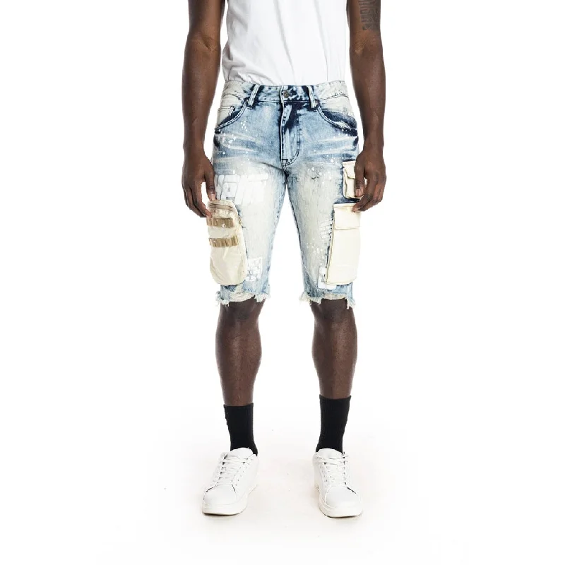 12" Slim Utility Fashion Jean Shorts - Harvey Blue Casual Men's Loose