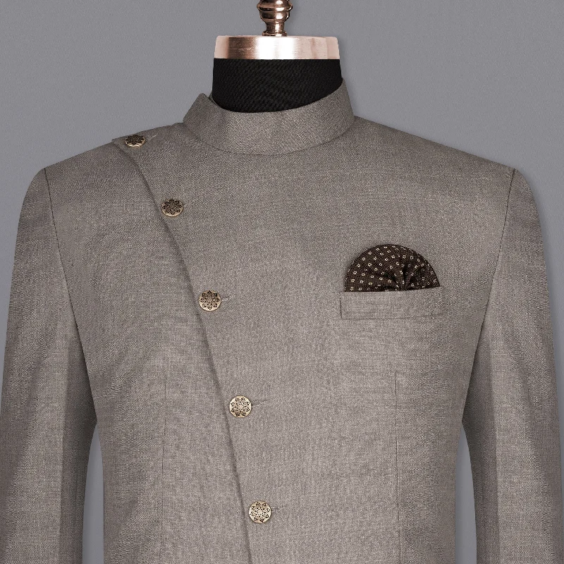 Venus Gray Subtle Plaid Cross Placket Wool Rich Bandhgala Blazer Traditional Men's Country Venus Gray Subtle Plaid Cross Placket Wool Rich Bandhgala Blazer Traditional Men's Country