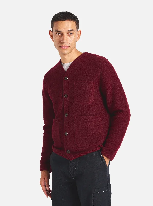 Universal Works Cardigan in Deep Red Wool Fleece Hip Men's Urban
