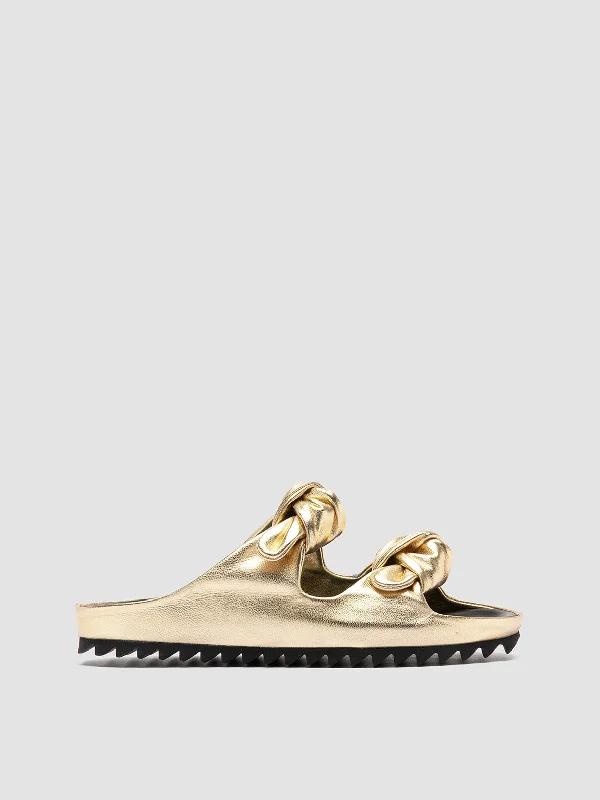 PELAGIE 010 - Gold Leather Slide Sandals