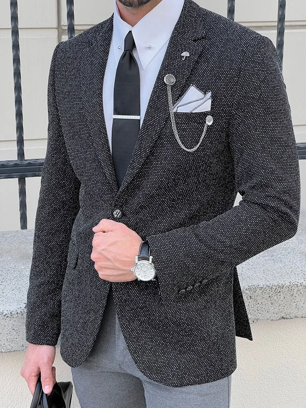 Edmond Black Slim Fit Notch Lapel Blazer Classic Men's Pin