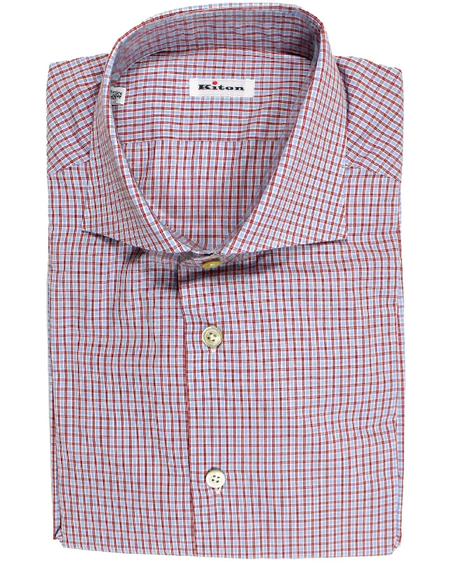 Kiton Dress Shirt White Red Sky Blue Check 42 - 16 1/2 REDUCED - SALE Dapper Men's Bow Kiton Dress Shirt White Red Sky Blue Check 42 - 16 1/2 REDUCED - SALE Dapper Men's Bow