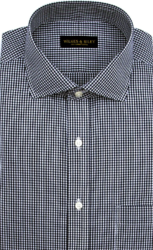 Slim Fit Navy Gingham English Spread Collar Supima® Cotton Non-Iron Broadcloth Dress Shirt Adventure Slim Fit Navy Gingham English Spread Collar Supima® Cotton Non-Iron Broadcloth Dress Shirt Adventure