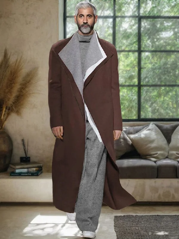 Color Blocking Layered Tweed Coat Artistic Men's Hand