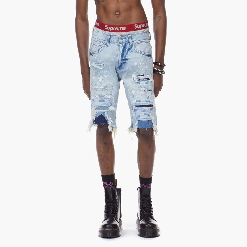 12" Bleunoir Slim Heavy Embroidery Jean Shorts - Mulberry Blue Modern Men's Geometric