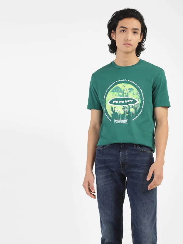 Men's Green Crew Neck T-Shirt Bohemian Men's Free