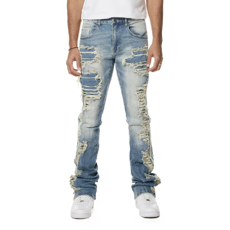 Stacked Laser Striped Jeans - Osaka Blue Modern Men's Tech