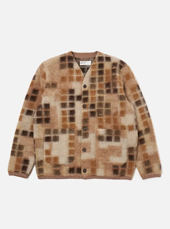 Universal Works Cardigan in Sand Mosaic Fleece Business