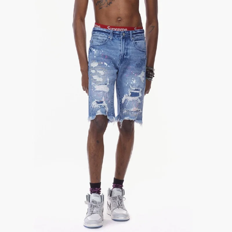 12" Bleunoir Slim Patched Mending Jean Shorts - Turner Blue Relaxed Men's Beach