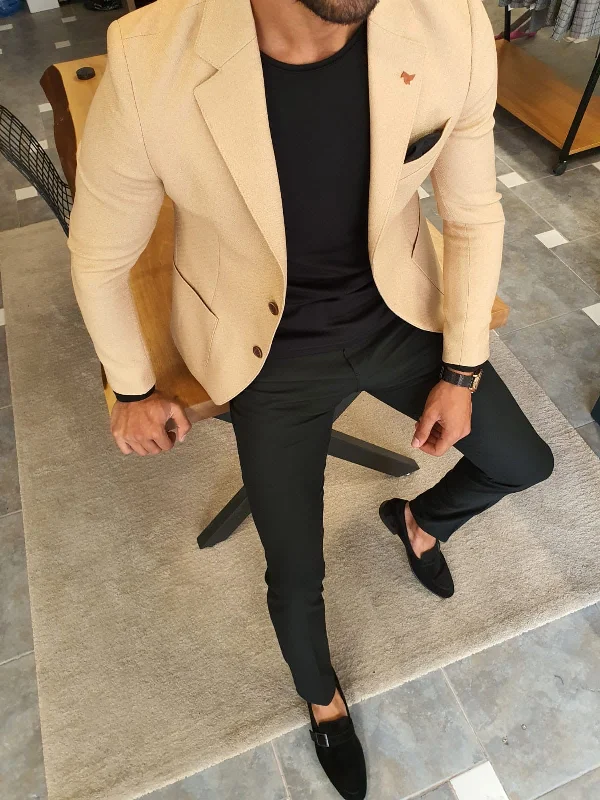 Edmond Beige Slim Fit Blazer - Versatile Elegance for Any Occasion Unique Men's Upcycled Edmond Beige Slim Fit Blazer - Versatile Elegance for Any Occasion Unique Men's Upcycled