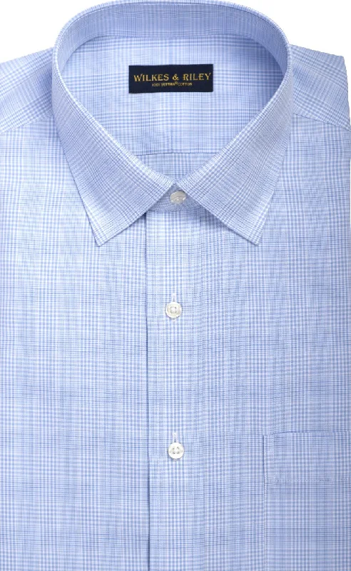 Tailored Fit Light Blue Glen Plaid Spread Collar Supima® Cotton Non-Iron Broadcloth Dress Shirt Bohemian Men's Free Tailored Fit Light Blue Glen Plaid Spread Collar Supima® Cotton Non-Iron Broadcloth Dress Shirt Bohemian Men's Free