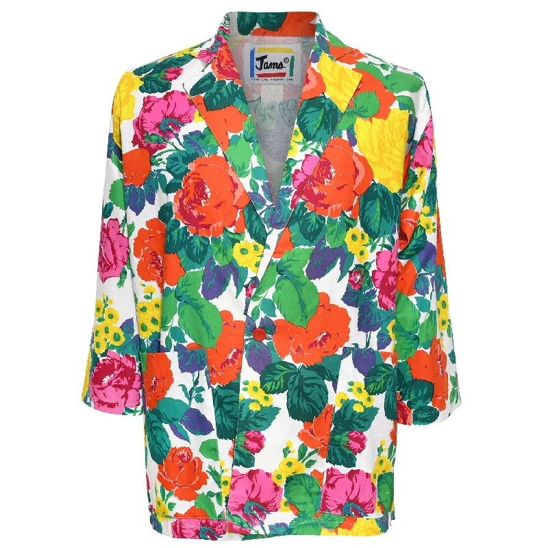 1980's Original Jams Surf Line International Blazer - White Floral Youthful Men's Anime 1980's Original Jams Surf Line International Blazer - White Floral Youthful Men's Anime