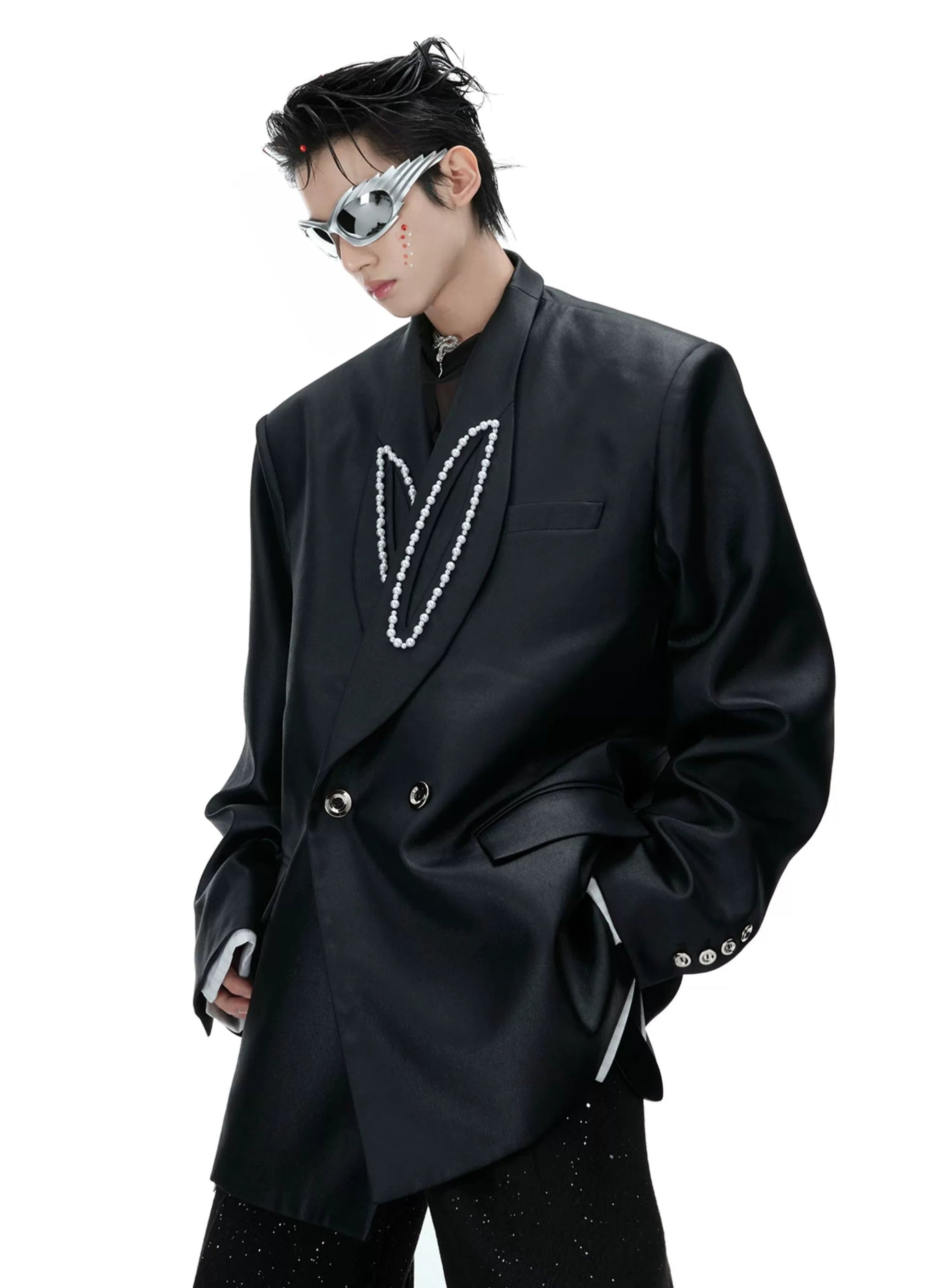Pearl Embellished Oversized Blazer Traditional Men's Country