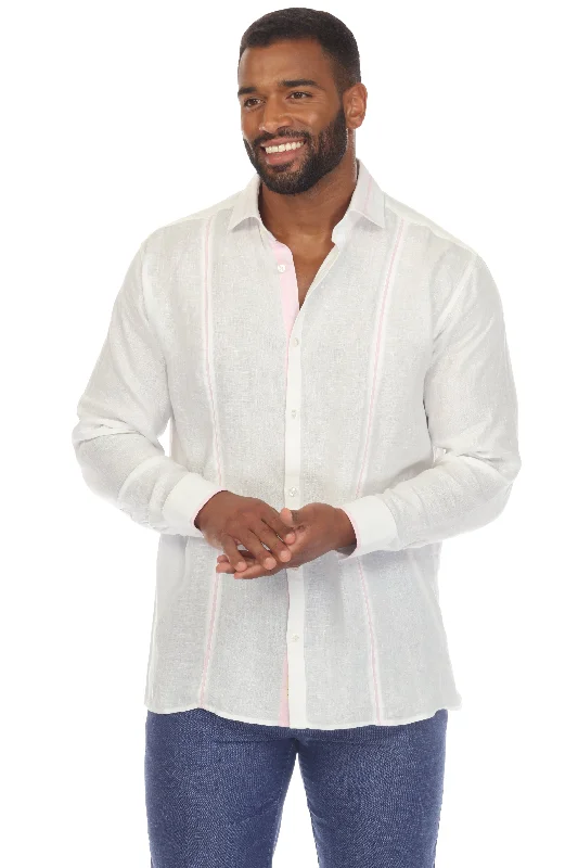 Casual Multi Color Block Design 100% Linen Shirt Long Sleeve Refined Men's Classic 