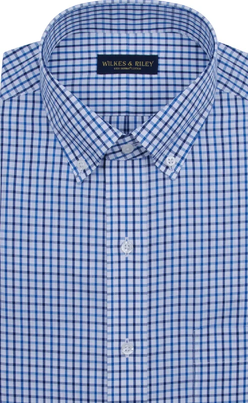 Classic Fit Blue / Navy Tattersall Button-Down Collar Supima® Cotton Non-Iron Broadcloth Sport Shirt Elegant Men's Cashmere Classic Fit Blue / Navy Tattersall Button-Down Collar Supima® Cotton Non-Iron Broadcloth Sport Shirt Elegant Men's Cashmere
