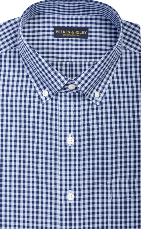 Tailored Fit Navy / Sky Large Gingham Check Button-Down Collar Supima® Non-Iron Cotton Broadcloth Sport Shirt Vacation Tailored Fit Navy / Sky Large Gingham Check Button-Down Collar Supima® Non-Iron Cotton Broadcloth Sport Shirt Vacation