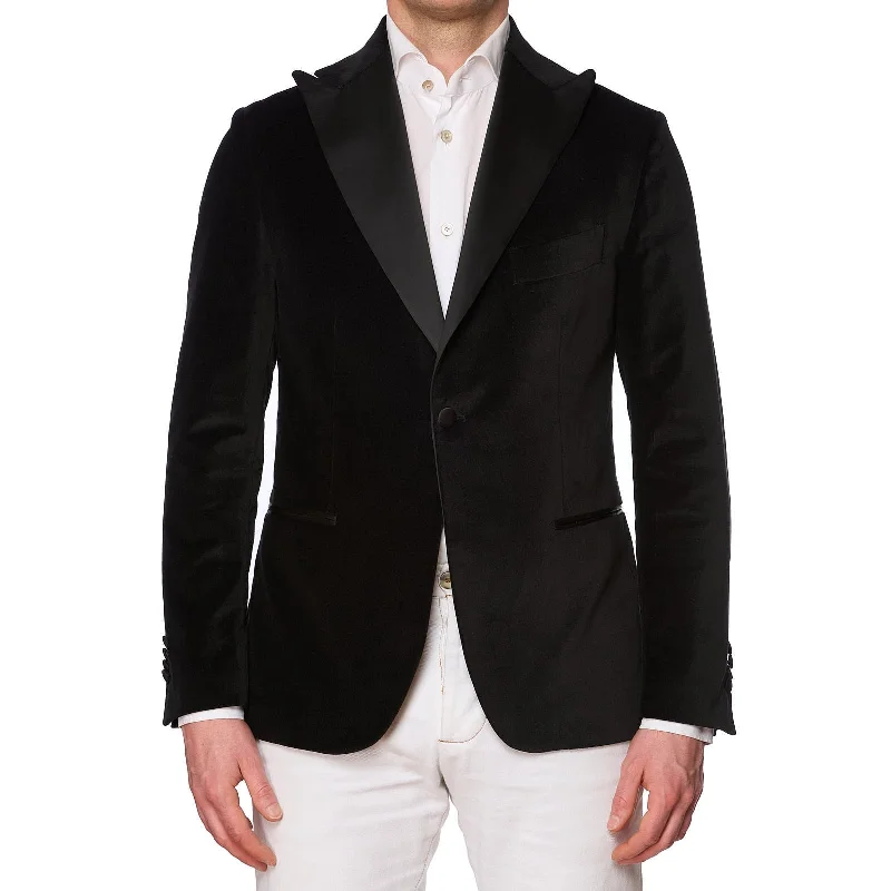SARTORIA PARTENOPEA Black Cotton Velvet Tuxedo Peak Lapel Jacket NEW Current Model Tailored SARTORIA PARTENOPEA Black Cotton Velvet Tuxedo Peak Lapel Jacket NEW Current Model Tailored