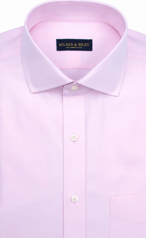 Slim Fit Pink Solid English Spread Collar Supima® Cotton Non-Iron Pinpoint Oxford Dress Shirt Sophisticated Men's French Slim Fit Pink Solid English Spread Collar Supima® Cotton Non-Iron Pinpoint Oxford Dress Shirt Sophisticated Men's French