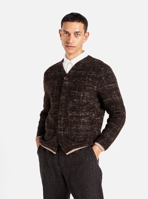 Universal Works Cardigan in Brown Marble Fleece Youthful Men's Anime