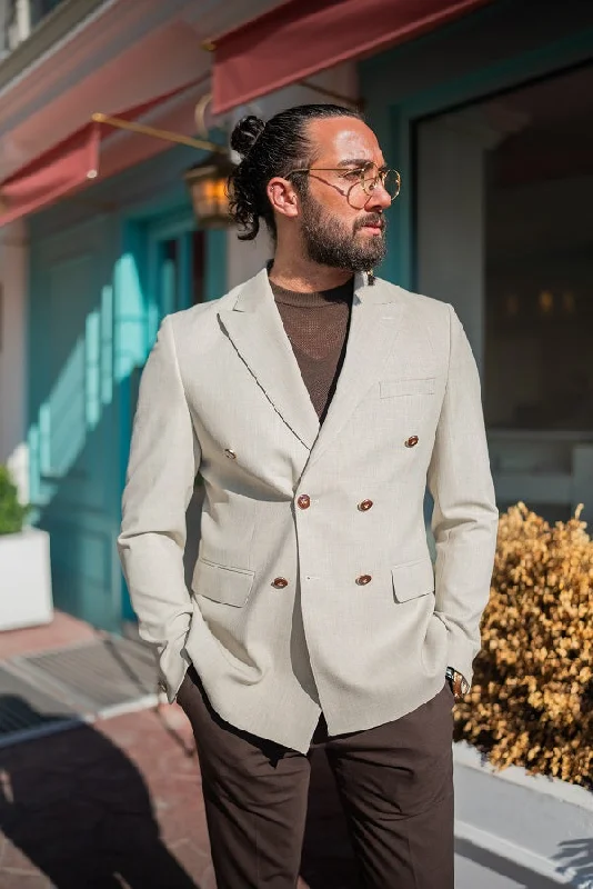 Brabion Lance Beige Slim Fit Double Breasted Blazer - Versatile Style for Every Occasion Sharp Men's Italian