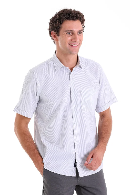 Comfort Fit Striped Cotton Blend Gray Dress Shirt Sharp Men's Italian
