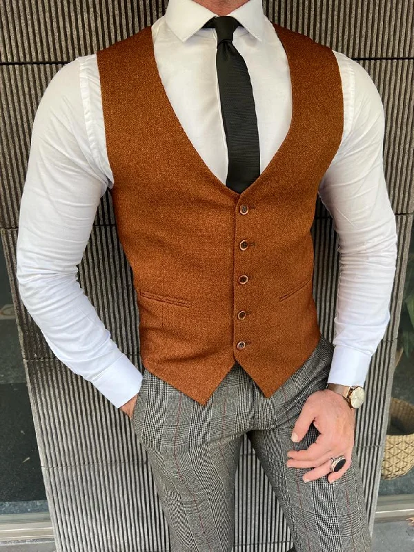 Empire Rust Slim Fit Wool Vest - Sophisticated Style for Every Occasion Elegant Men's Formal Empire Rust Slim Fit Wool Vest - Sophisticated Style for Every Occasion Elegant Men's Formal