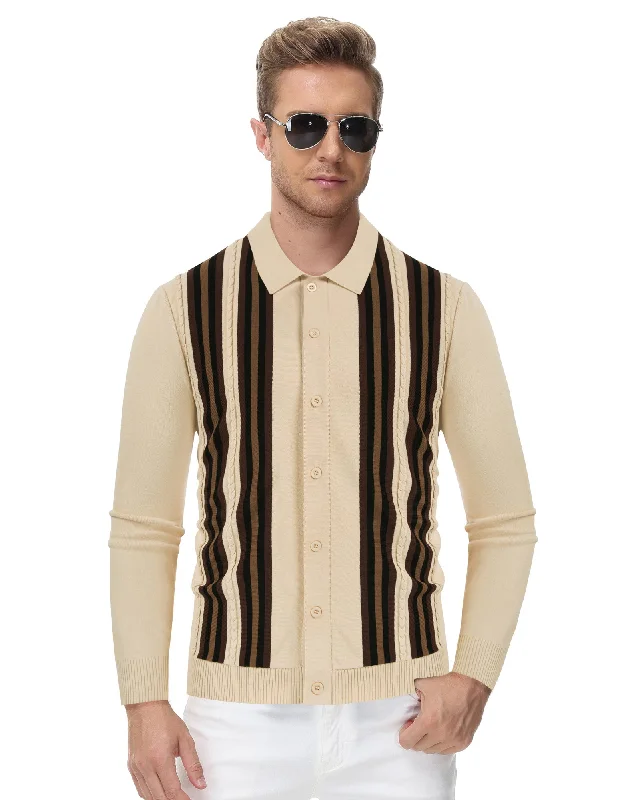 Mens Vintage Striped Knit Polo Shirt Long Sleeve Button Down Cardigan Sweater Masculine Men's Mens Vintage Striped Knit Polo Shirt Long Sleeve Button Down Cardigan Sweater Masculine Men's