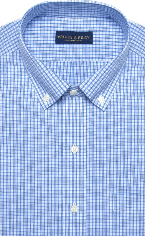 Slim Fit Blue Plaid Button-Down Collar Supima® cotton Non-Iron Broadcloth Dress Shirt Masculine Men's Thick Slim Fit Blue Plaid Button-Down Collar Supima® cotton Non-Iron Broadcloth Dress Shirt Masculine Men's Thick