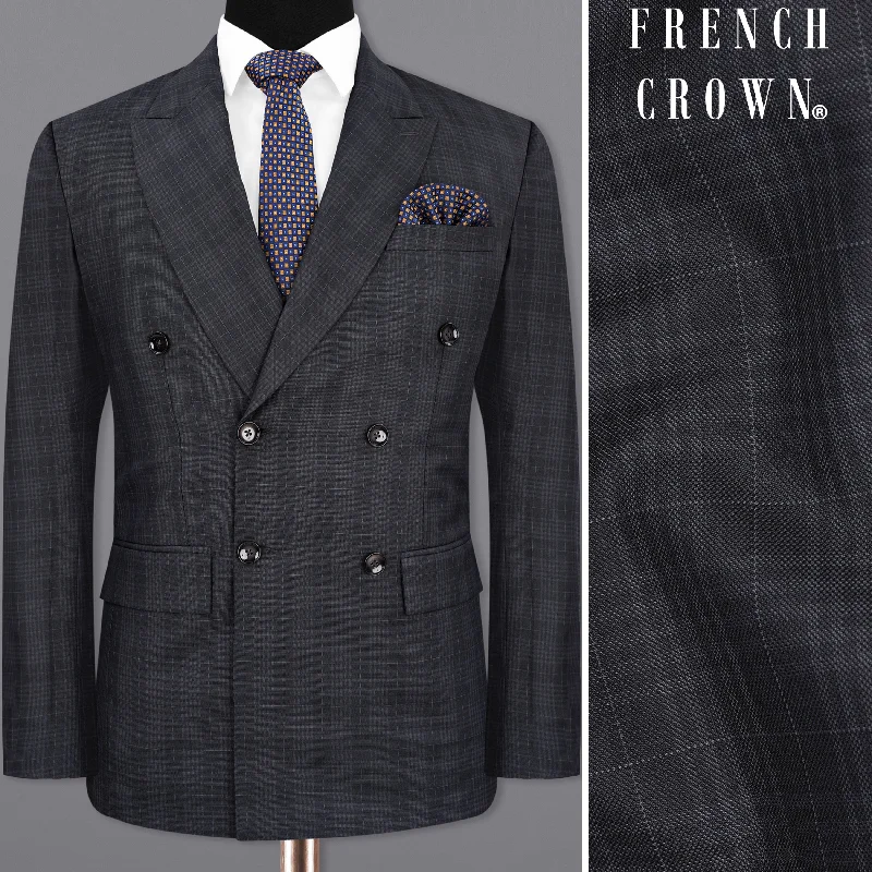 Rangoon Black Plaid Double Breasted Blazer Luxurious Men's High