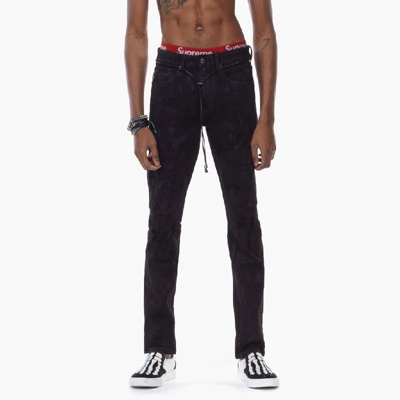 Bleunoir Slim Painted Effect Ripoff Jeans - Steel Black Unique Men's Upcycled
