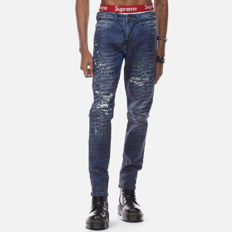 Bleunoir Slim Crocodile Print Jeans - Black Smoke Practical Men's Quick