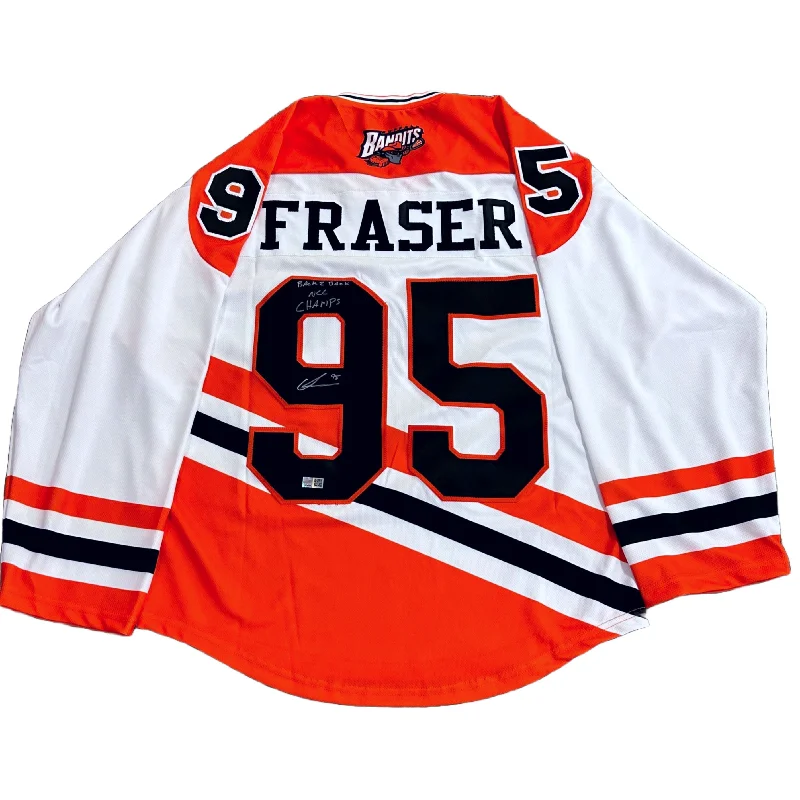 Chase Fraser Signed White Buffalo Bandits ProJoy Jersey with Back 2 Back NLL Champs Luxurious Men's High Chase Fraser Signed White Buffalo Bandits ProJoy Jersey with Back 2 Back NLL Champs Luxurious Men's High