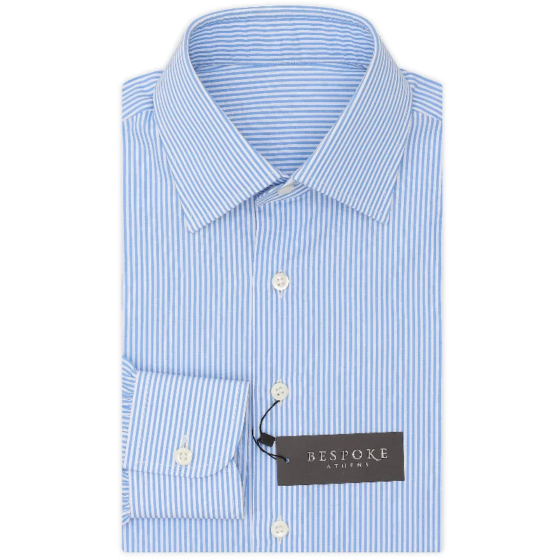 BESPOKE ATHENS Handmade Blue Striped Poplin Cotton Dress Shirt NEW Athletic Men's Compression BESPOKE ATHENS Handmade Blue Striped Poplin Cotton Dress Shirt NEW Athletic Men's Compression