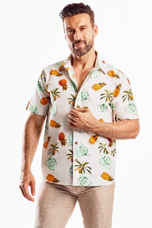 Short Sleeve Island Pine Print Shirt Traditional Men's Country