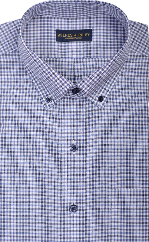 Tailored Fit Blue / Dark Grey Check Button-Down Collar Supima® Non-Iron Cotton Broadcloth Sport Shirt Relaxed Men's Australian Tailored Fit Blue / Dark Grey Check Button-Down Collar Supima® Non-Iron Cotton Broadcloth Sport Shirt Relaxed Men's Australian