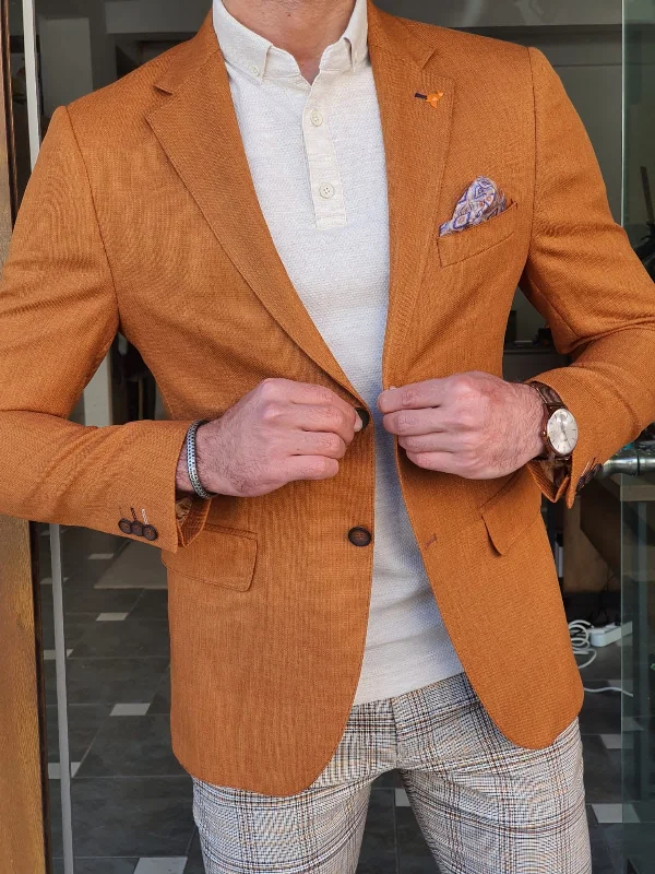 Montreal Brown Slim Fit Cotton Blazer Monochromatic Office Style