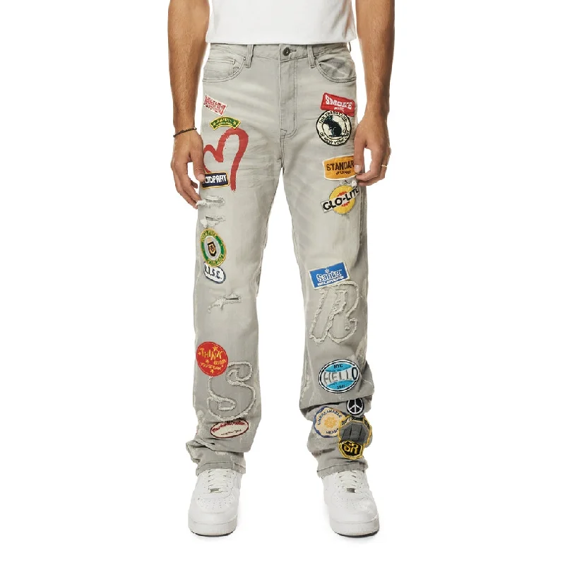 Retro Embroidered Multi Patched Jeans - Cold Grey Hip Men's Retro