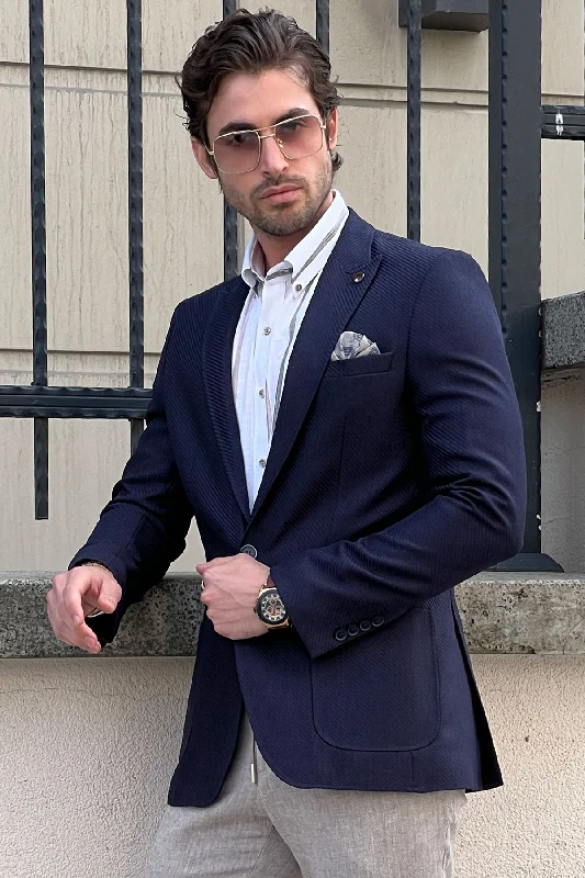Daniel Navy Blue Wool Blazer - Slim Fit Elegance for Every Occasion Confident Men's High Daniel Navy Blue Wool Blazer - Slim Fit Elegance for Every Occasion Confident Men's High