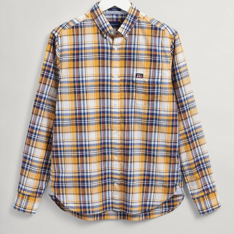 Washed Check Shirt - Medallion Yellow, Navy, Orange Elegant Men's Cashmere