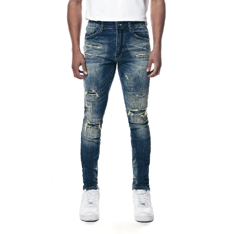 Super Skinny Distressed Rip and Repair Jeans - Westport Blue Modern Men's Tech