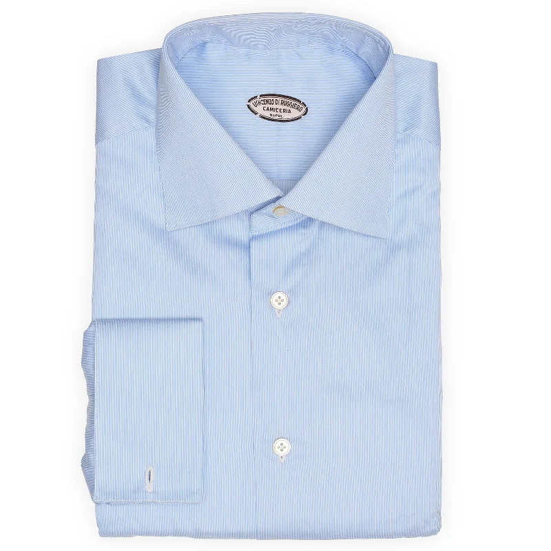 VINCENZO DI RUGGIERO Custom Made Blue Striped French Cuff Dress Shirt XXXL Youthful Men's Pop VINCENZO DI RUGGIERO Custom Made Blue Striped French Cuff Dress Shirt XXXL Youthful Men's Pop