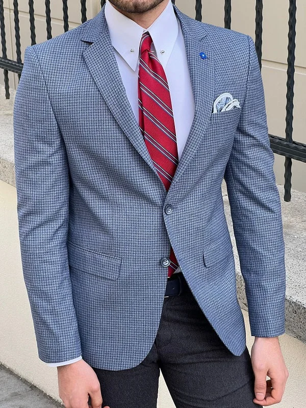 Rockford Blue Slim Fit Peak Lapel Crosshatch Check Linen Blazer Practical Men's Quick Rockford Blue Slim Fit Peak Lapel Crosshatch Check Linen Blazer Practical Men's Quick